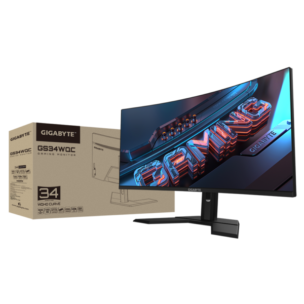 Écran GIGABYTE GS34WQC moniteur de jeu incurvé 34 wqhd - 3440 x 1440 (wqhd), 1500r, 300hz, 1ms, 250 cdm2, freesync premium, hdr ready, hdmi 2.0, displayport 1.4