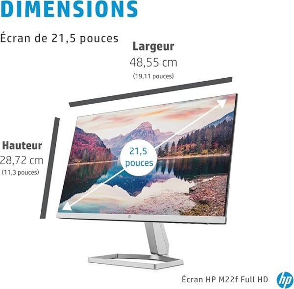 Écran HP M22f - 21.5" 75Hz 5ms Full HD IPS (1920 x 1080 Pixels, 16:9, HDMI/VGA, AMD FreeSync, Mode faible lumière bleue, Antireflet) – Image 3