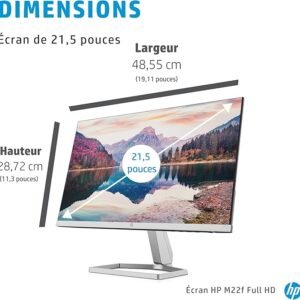 Écran HP M22f - 21.5" 75Hz 5ms Full HD IPS (1920 x 1080 Pixels, 16:9, HDMI/VGA, AMD FreeSync, Mode faible lumière bleue, Antireflet)